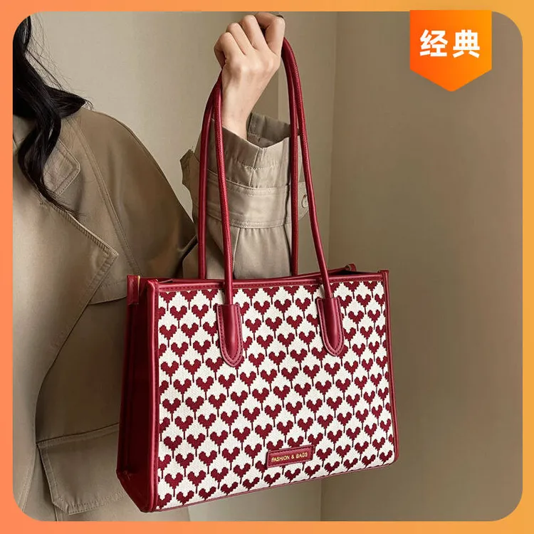 新娘包新款2025婚包红色女红包大容量高级感结婚包包包托特千鸟格