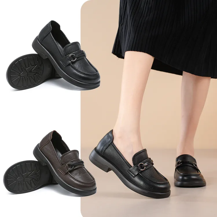 久站不累的乐福鞋头层牛皮秋冬加绒真皮牛皮乐福鞋时尚百搭软底