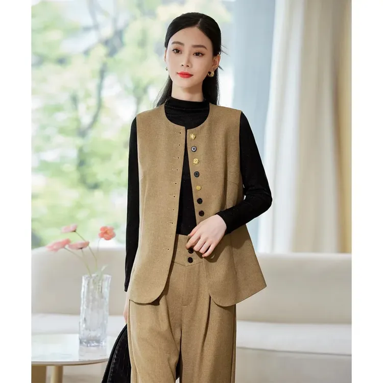 D201新款2025轻熟风马甲打底衫阔腿裤套装三件套女春秋韩系高级感