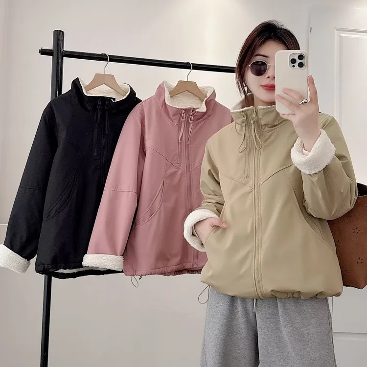 大码胖mm加厚保暖防风绒立领棉服秋冬新款宽松百搭派克服外套2548