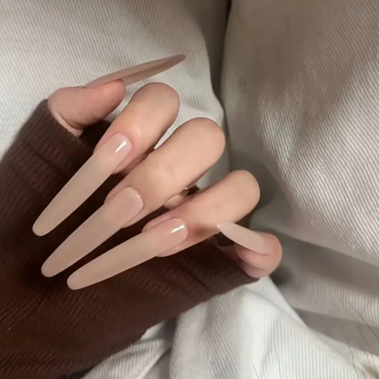 嬛嬛穿戴甲裸色纯欲显白中长款手工清冷渐变美甲