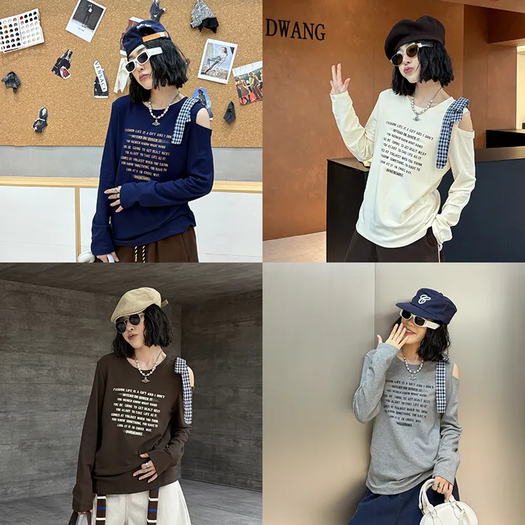 大码女装不规则长袖T恤胖妹妹240斤巨显瘦减龄百搭上衣秋冬新款