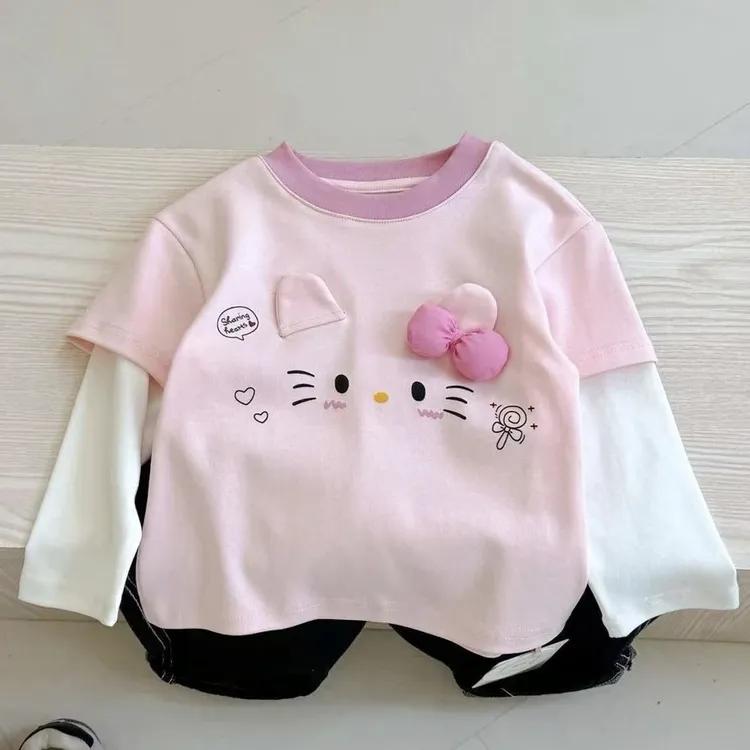 女童春秋季纯棉长袖卡通T恤2025新款儿童宝宝洋气女孩秋上衣潮t