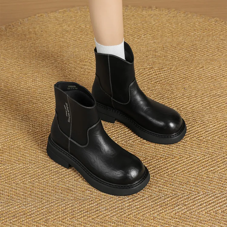 华耐厚底马丁靴女时装短靴2025秋冬新款时尚英伦风瘦瘦靴切尔西靴