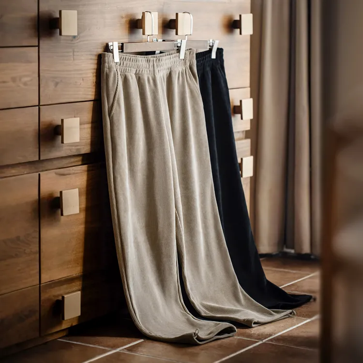 MRA男装 380g重磅束脚雪尼尔卫裤垂感卡其色长裤仿灯芯绒休闲裤男