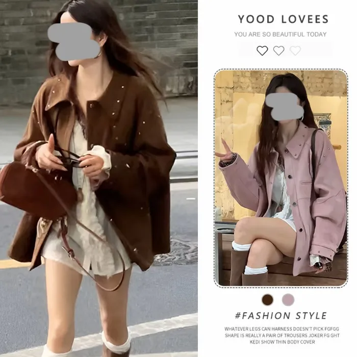 【知与性】秋季新款设计感韩版宽松复古棕色外套时尚减龄百搭外套女