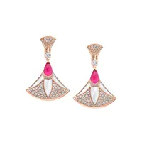 2497耳钉18K金镶嵌红宝石裙子耳钉