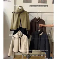 薇莎6992秋冬韩版复古小众撞色包边双面呢显短款百搭外套配围脖