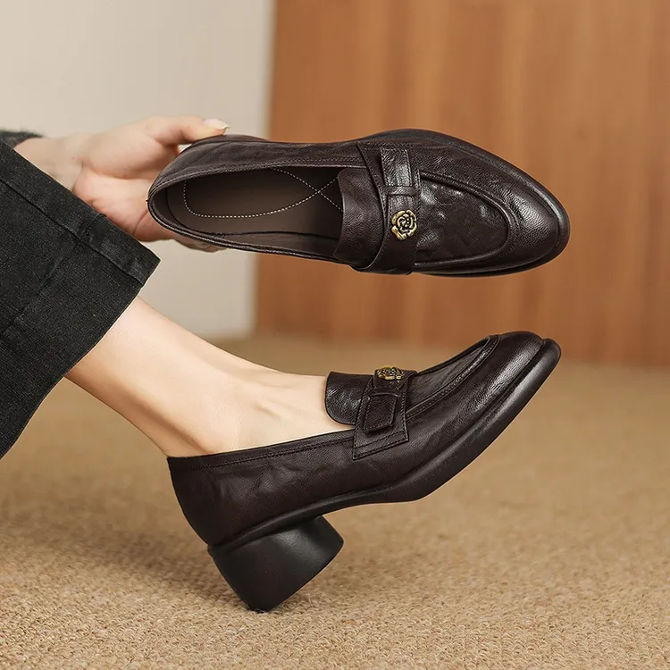 头层羊皮~四季款~真皮豆豆鞋女软底春秋一脚蹬乐福鞋英伦风小皮鞋