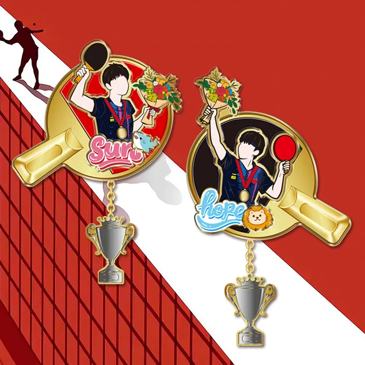官方正品 2025多哈世锦赛莎头乒乓冠军纪念徽章pin 莎莎大头周边