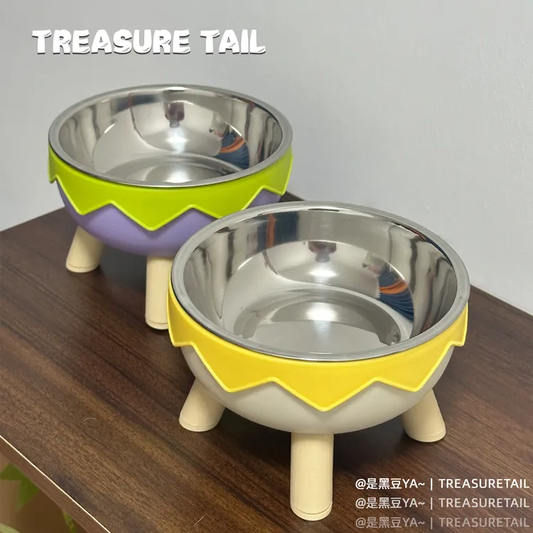 Treasure Tail 宠物不锈钢碗狗碗高脚碗大容量猫咪防滑防打翻猫碗