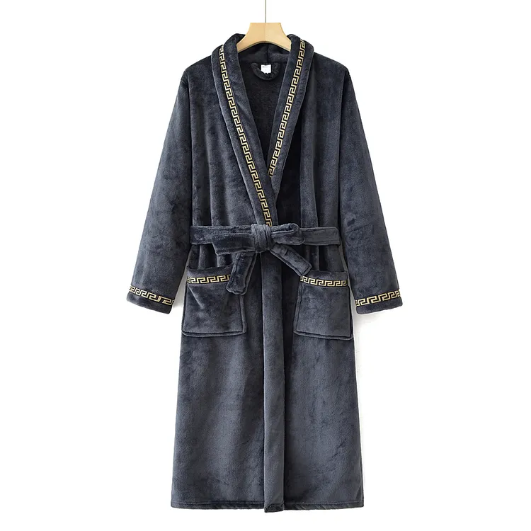 忆睡莲2025冬季新款法兰绒加厚加绒浴袍男长款家居服宽松保暖睡袍