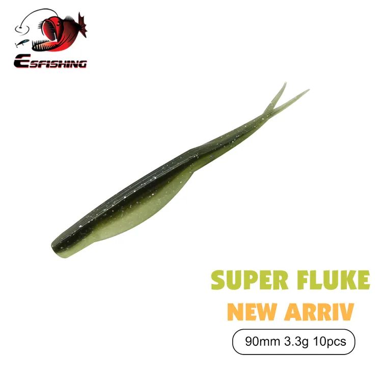 esfishing仿生叉尾路亚假饵fluke9厘米10条软饵打黑翘嘴鲈鱼狗鱼