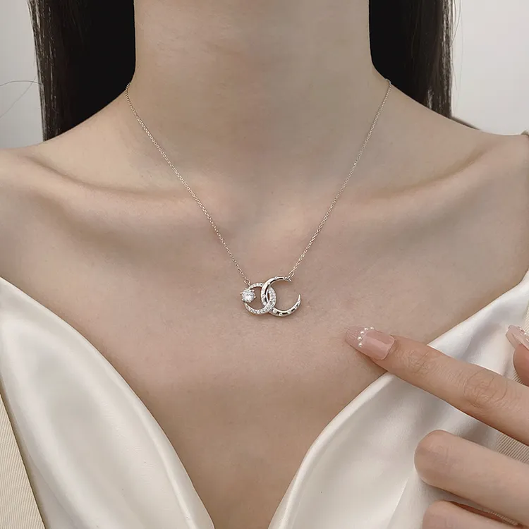 坠链均925银锆石 欧美小清新星月锆石甜美锁骨链个性INS风项链女