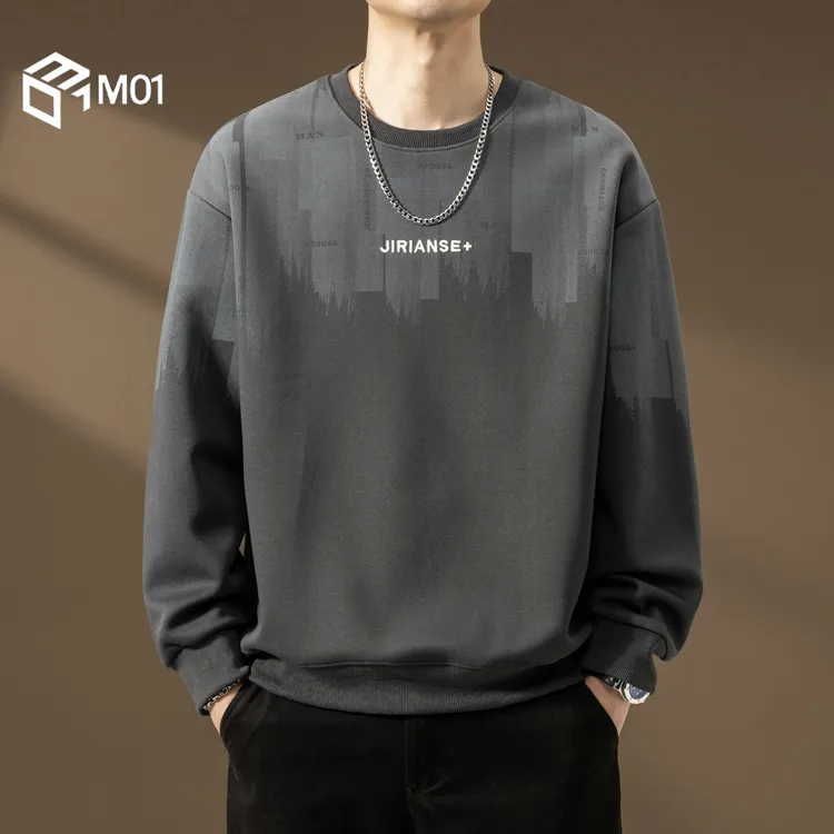 M01重磅圆领扎染男士卫衣新款春秋季上衣长袖T恤t潮牌宽松打底衫