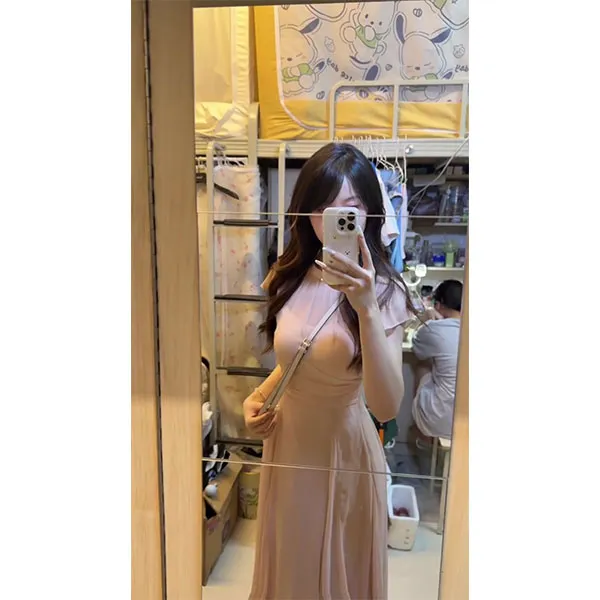 原创日系优雅温柔打揽显瘦气质小个子法式温柔风粉色小飞袖连衣裙