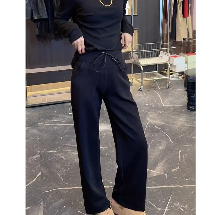 黑色高腰直筒休闲裤子女秋季新款胖mm弹力小个子显瘦窄版阔腿长裤