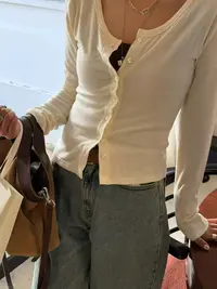 【NO退NO换】韩国丨冬季百搭奶乎乎白色扣子开衫打底