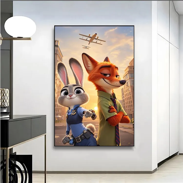 疯狂动物城2装饰画入户玄关挂画朱迪尼克网红家居壁画客厅儿童房