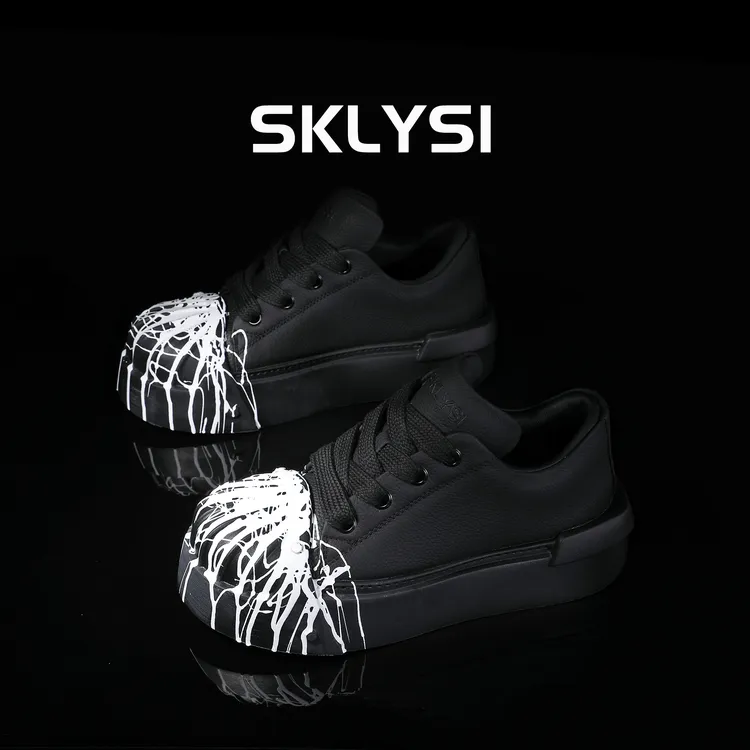 SKLYSI2025款秋季男士时尚百搭真皮手绘涂鸦休闲增高时尚板鞋潮鞋