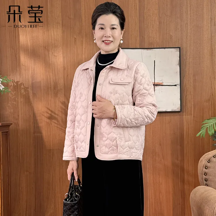 妈妈装短款圆领薄款中老年女装翻领秋冬显瘦时尚外套小香风8516