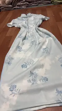 183-蓝色 太阳花 刺绣 旗袍