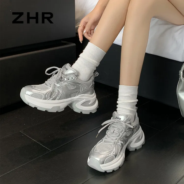 ZHR/则则网面银色厚底老爹鞋女休闲夏新款凉鞋女款2025新款爆款
