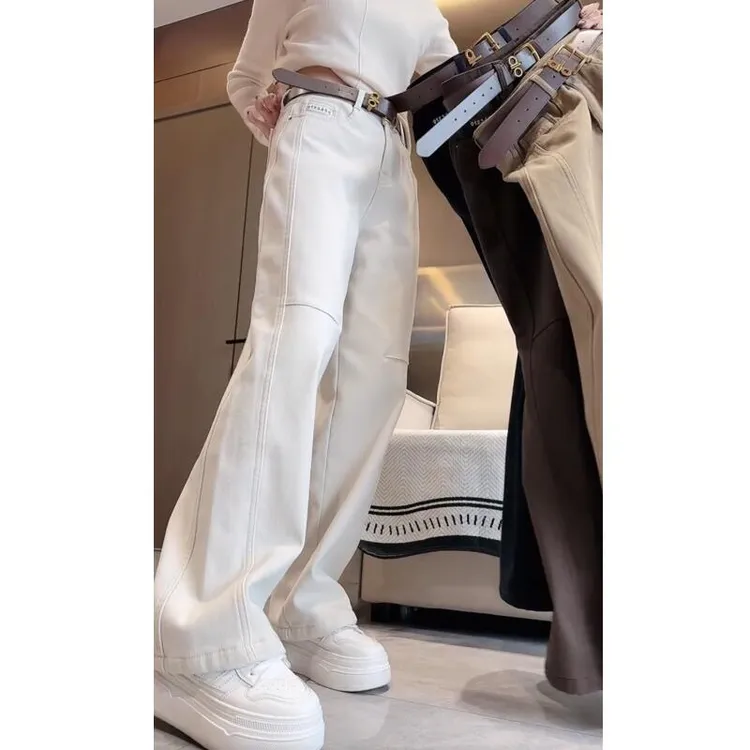 2025秋冬新款高腰直筒牛仔裤女时尚洋气加绒加厚宽松显窄版阔腿裤