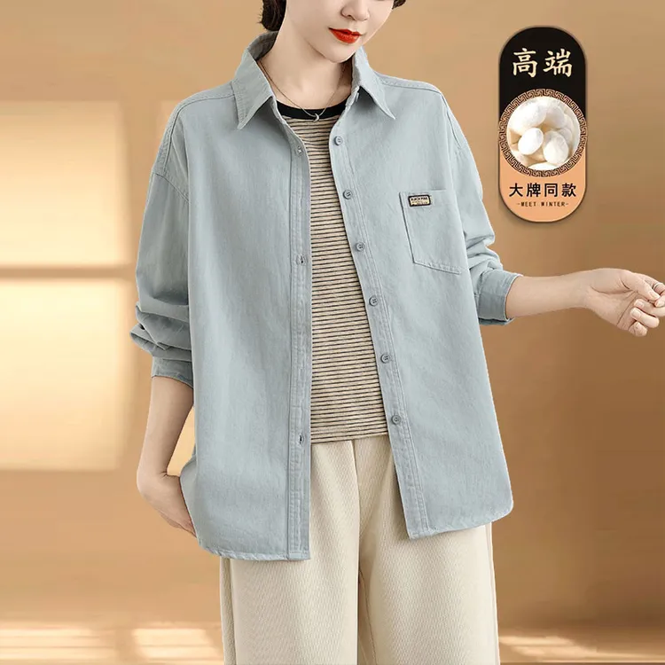 2025春秋时尚新款女士长袖衬衫大码女装时尚洋气上衣港味衬衣外套