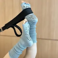 [少女感-脚底防滑花朵图案内分趾针织瑜伽堆堆袜套]运动普拉提袜