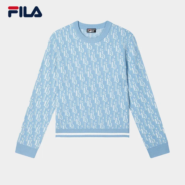 Fila/斐乐【老花满印编织衫】女圆领显白气质套头毛衣F61W548498A