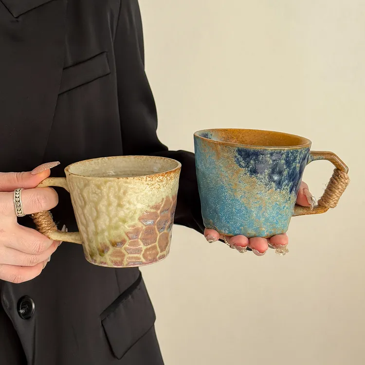 中古风马克杯创意陶瓷杯日式家用窑变水杯高级感下午茶咖啡杯子男