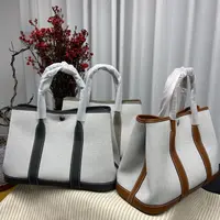 【溯源者-帆布配皮花园30cm】原厂皮纯钢五金半手缝轻奢手提女包