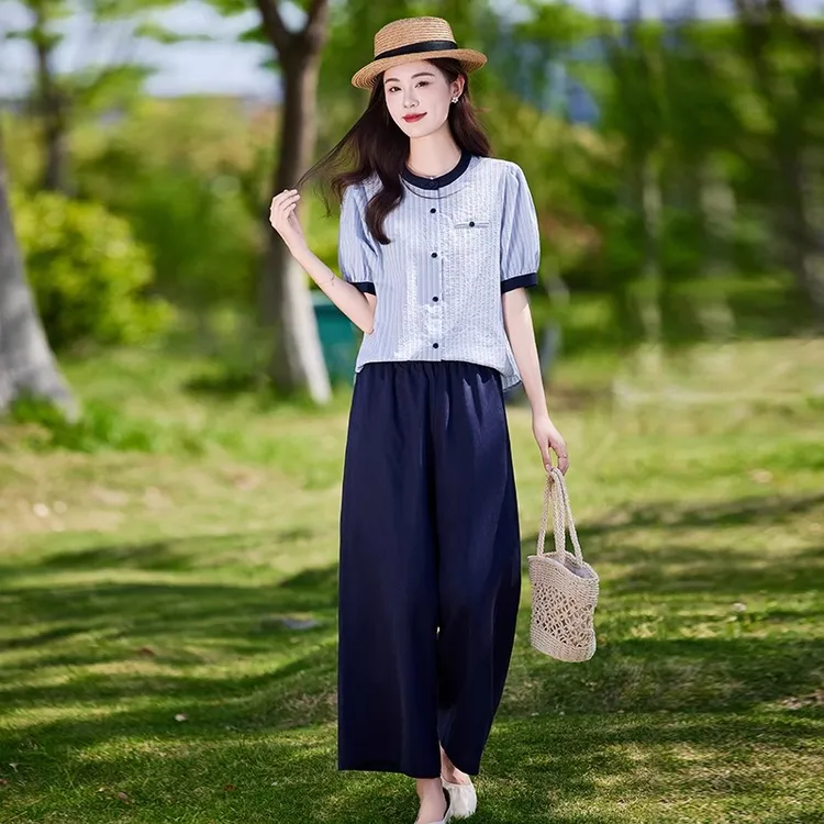 棉麻套装女夏季2025新款大方得体穿搭一整套短袖衬衫休闲裤两件套