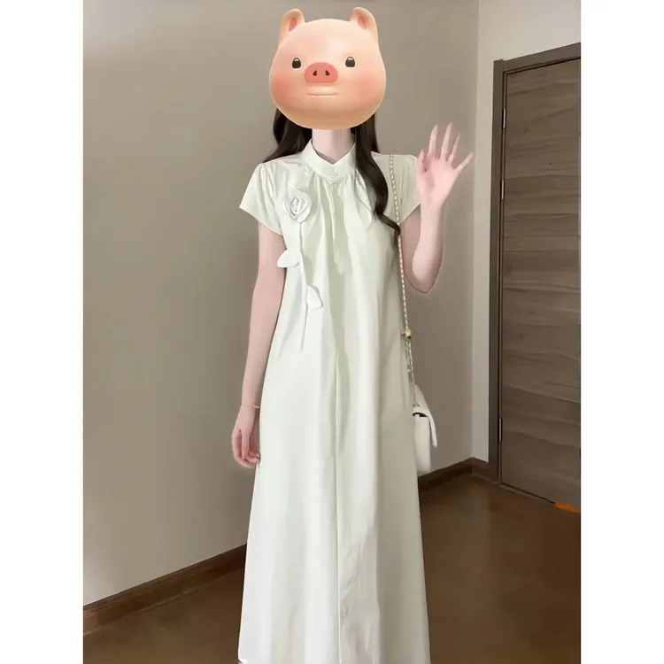 【3165人收藏】新中式国风杏色改良旗袍连衣裙女夏季小众设计感气