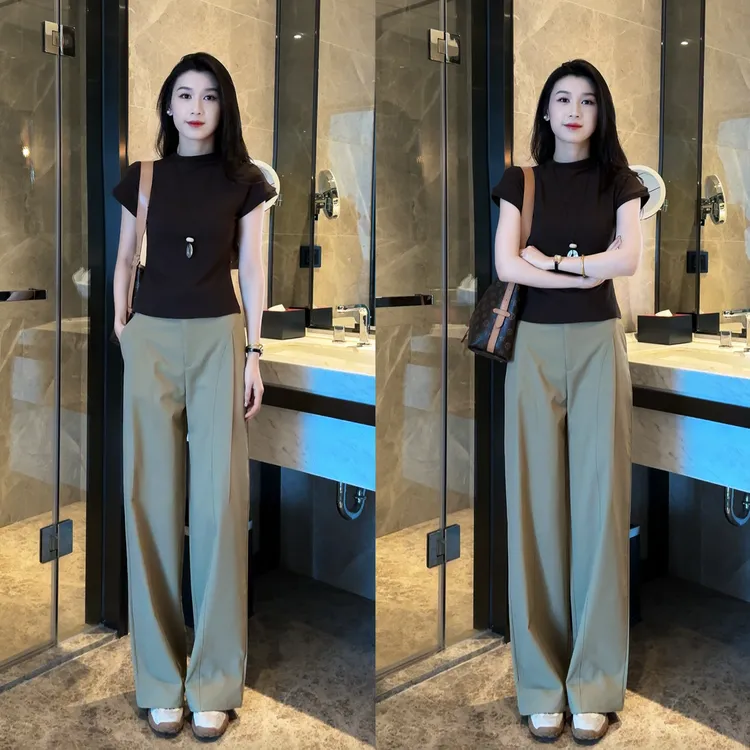 秋季新款宽松阔腿裤时尚女裤子+ 秋季新款舒适修身显瘦女上衣套装