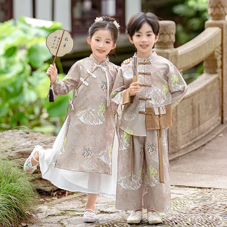 儿童中国风汉服秋季新款男童古装表演服唐装宝宝女童古风演出服装