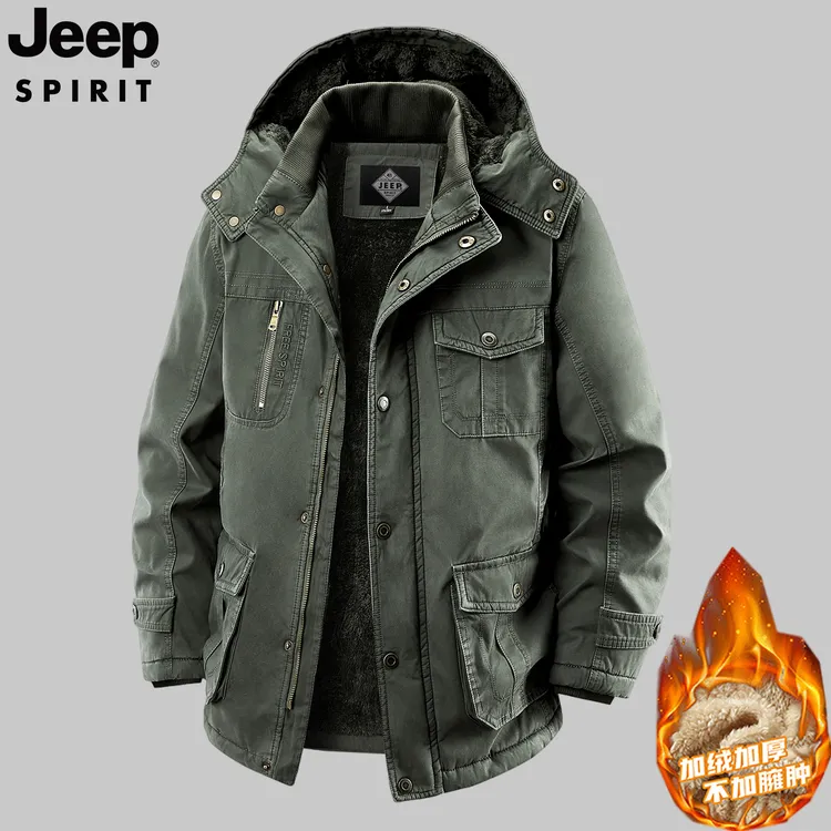 吉普衣服男装晋江棉服加绒加厚纯棉棉袄男冬季棉衣男士外套军大衣