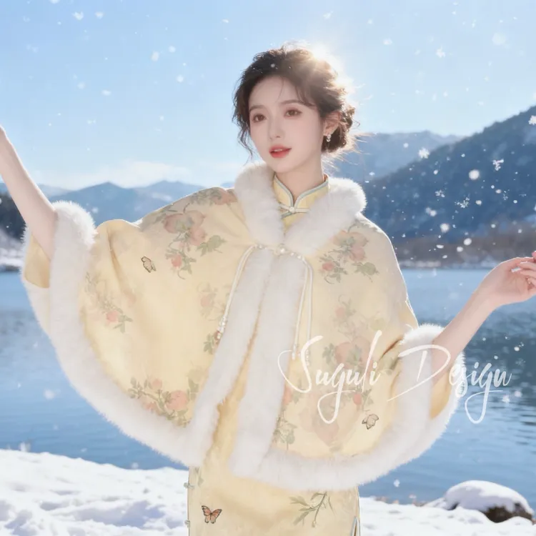 苏故里【石榴】秋冬冬款气质百搭时尚休闲女士秋冬百搭旗袍披肩