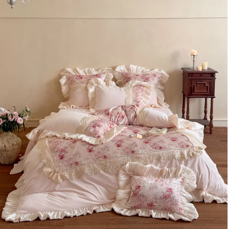 秋冬新品冬季婴儿绒四件套法式公主风绒被套加绒床盖款被罩枕套