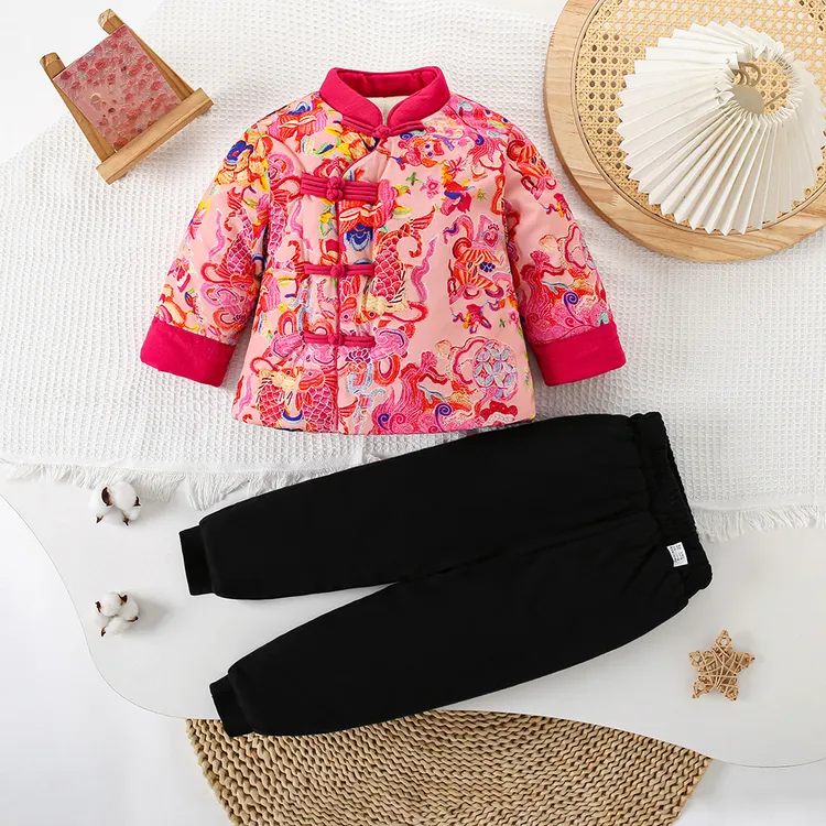 纯棉花冬季厚款棉袄冬装加厚女童棉服男童儿童棉衣套装宝宝拜年服