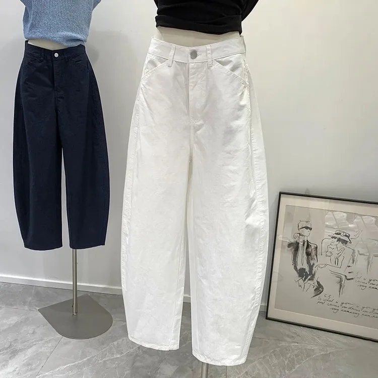【纯棉】今年流行小个子镰刀九分裤女夏季宽松阔腿裤白色弯刀哈伦裤