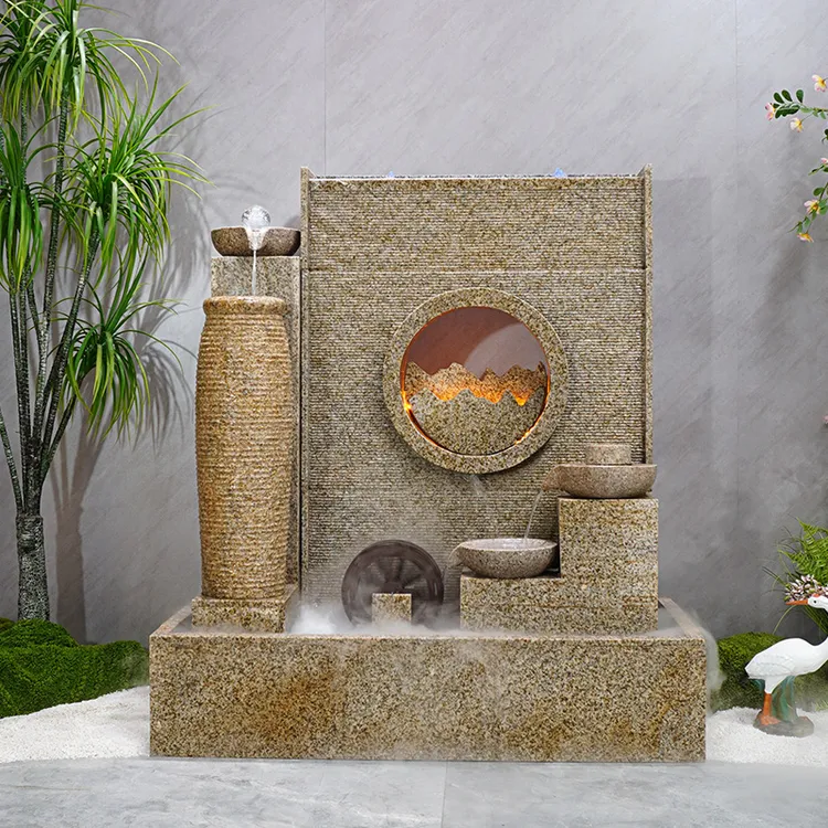 石材中式室内室外庭院水幕墙公司屏风隔断鱼池背景墙循环流水摆件