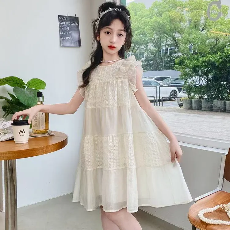女童连衣裙夏季2025新款儿童公主无袖女孩洋气连衣裙子仙女小飞袖