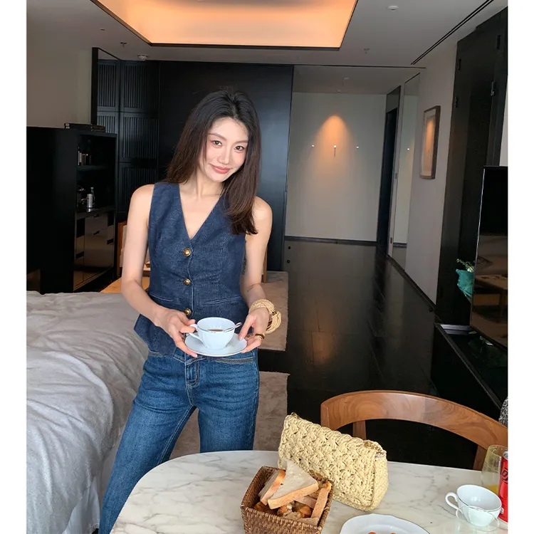 【ALONE SAVOR】龍喜儿 极简老钱风收腰马甲V领外套J051