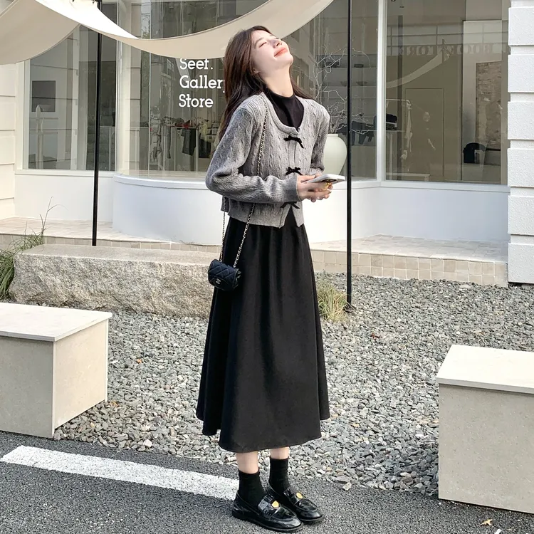 韩范miu系针织衫连衣裙套装女2025秋季新款高智感优雅气质两件套