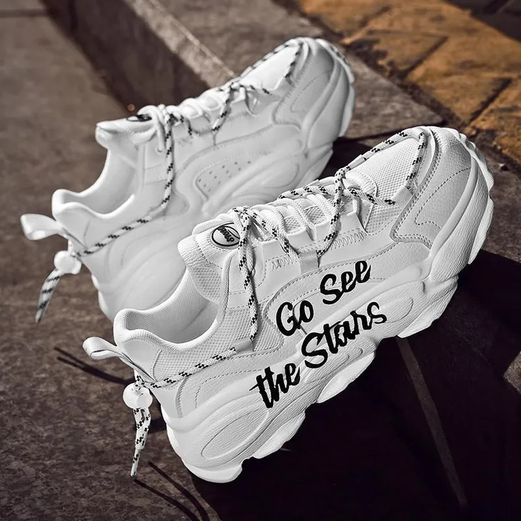 运动鞋男女同款情侣跑步透气小白鞋网面老爹鞋男款高级感增高鞋子