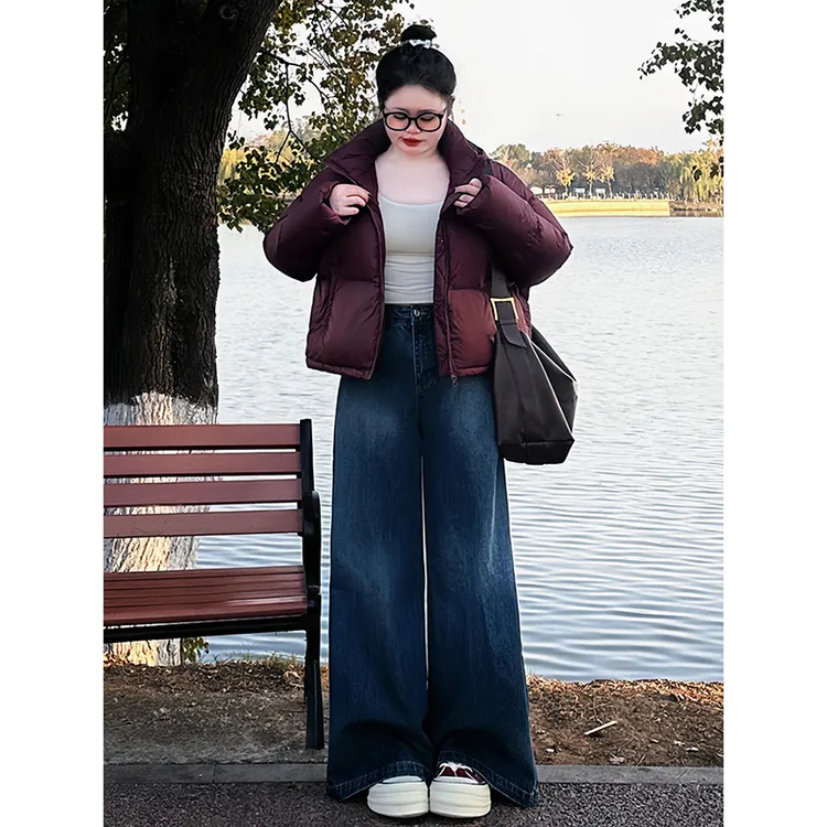 300斤胖mm复古阔腿牛仔裤女秋季新款裤子大码宽松显瘦直筒拖地裤