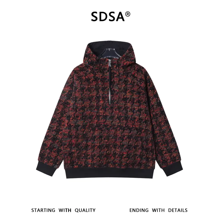 SDSA男士秋冬新款痞帅男装时尚简约撞色绒毛半拉链连帽卫衣宽松潮