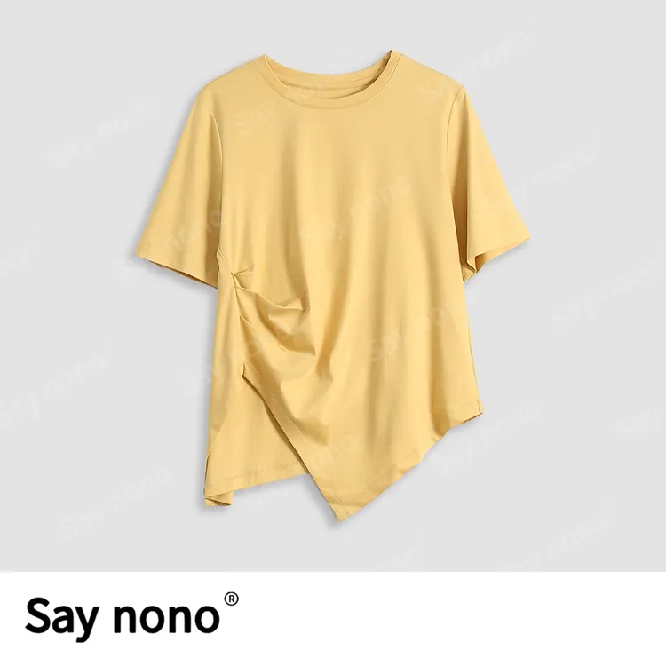 懒猫nono│Saynono 抽褶款桑蚕丝丝光T恤/XX6315